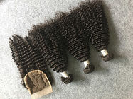 Безопасные перуанские пачки Kinky вьющиеся волосы волос девственницы 8A с Kinky курчавым закрытием 4x4